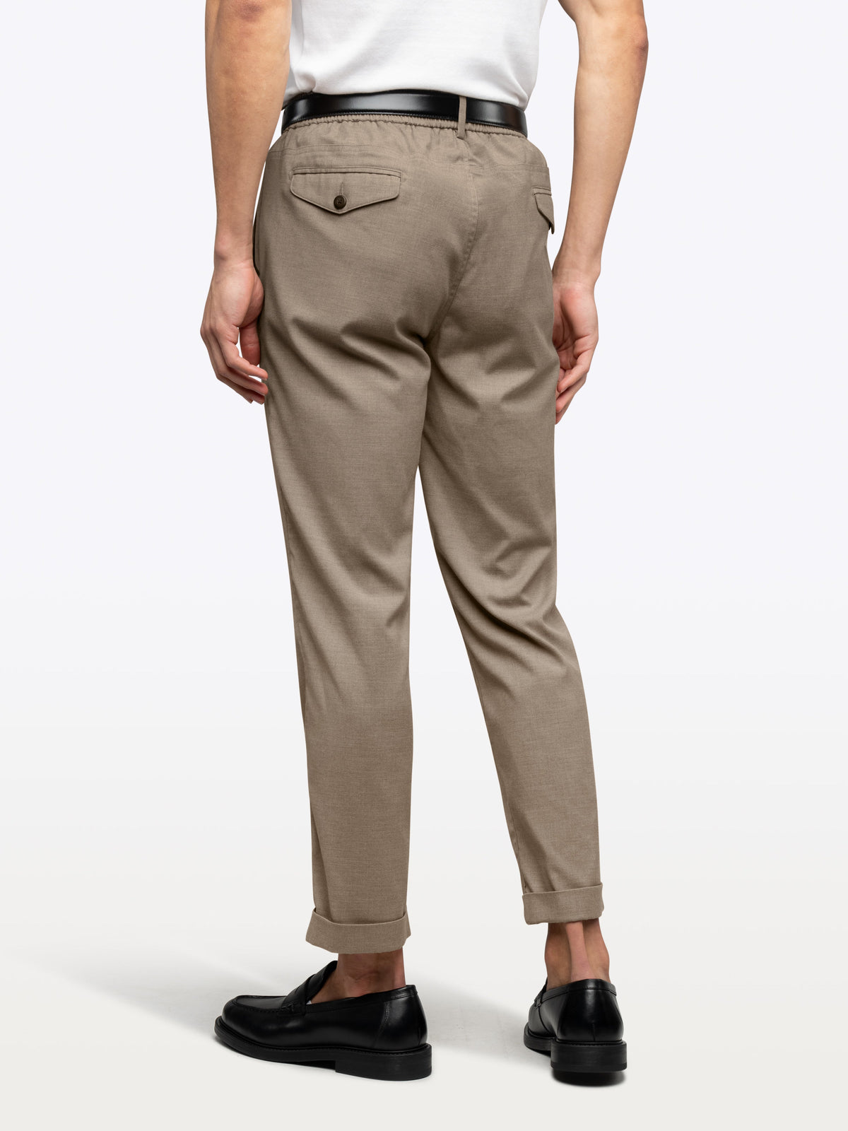 Men's Drawstring Chino Trousers in Heather Tobacco – view 3