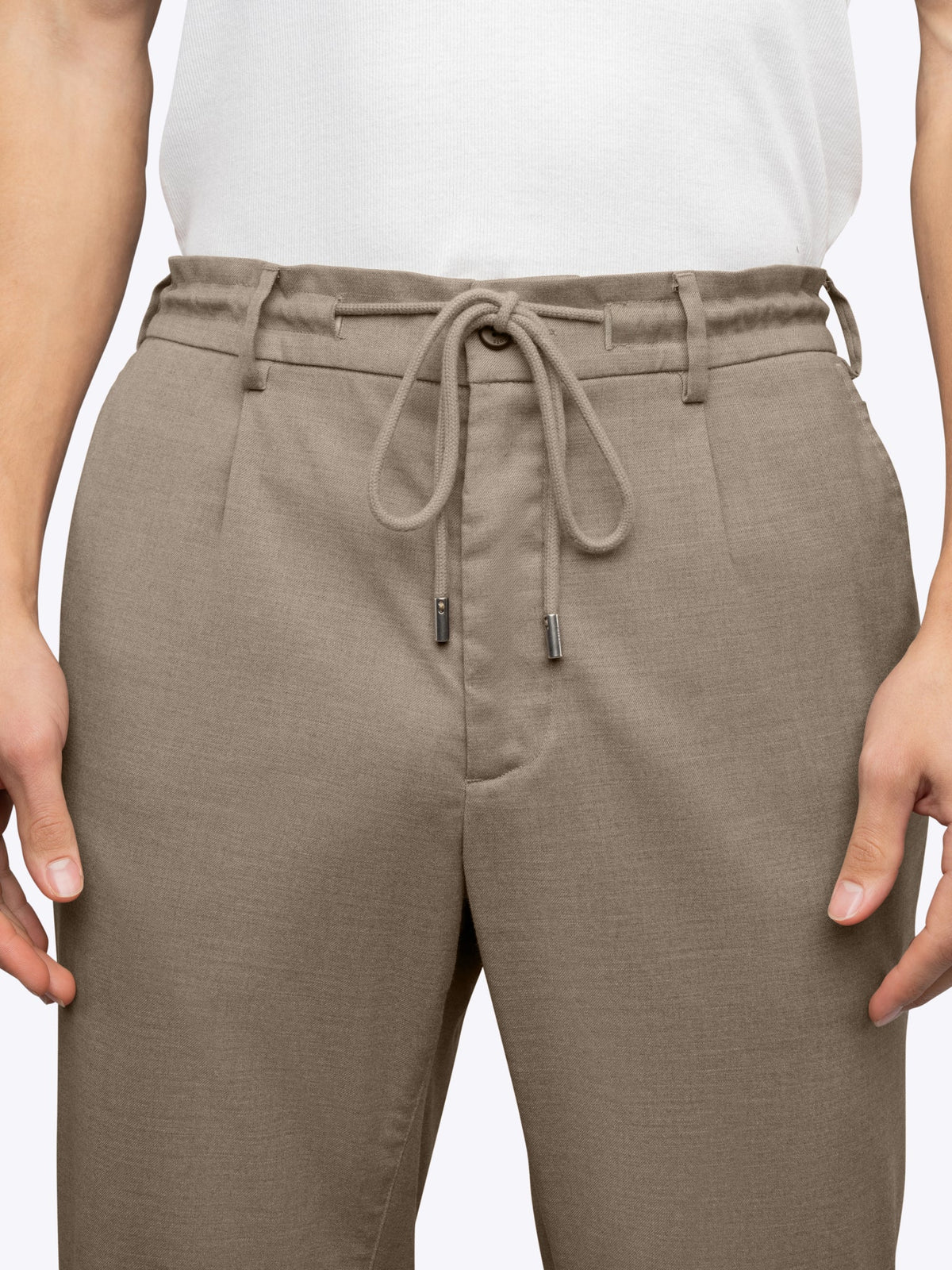 Men's Drawstring Chino Trousers in Heather Tobacco – view 4