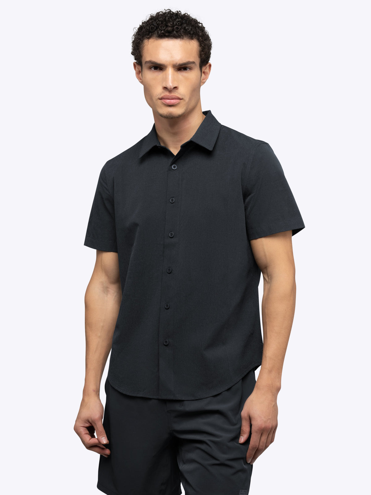 Crossover Men's Performance Button-Up Shirt – Breathable Micro-Perforated Fabric, Smart-Casual | Obsidian – view 3