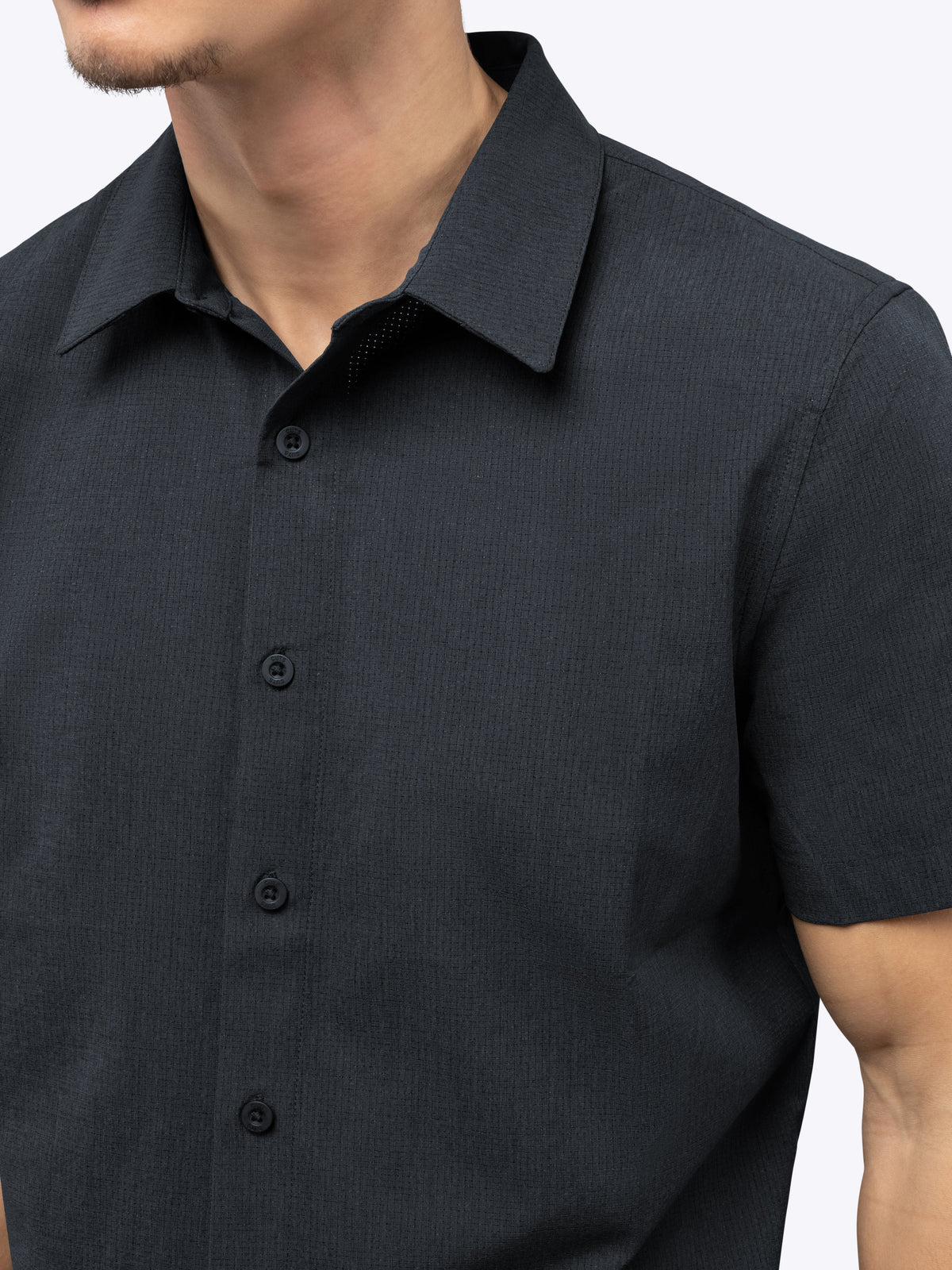 Crossover Men's Performance Button-Up Shirt – Breathable Micro-Perforated Fabric, Smart-Casual | Obsidian