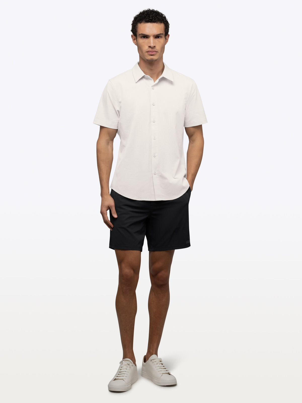 Men's Micro-Perforated Performance Button-Up Shirt in Bone – view 5