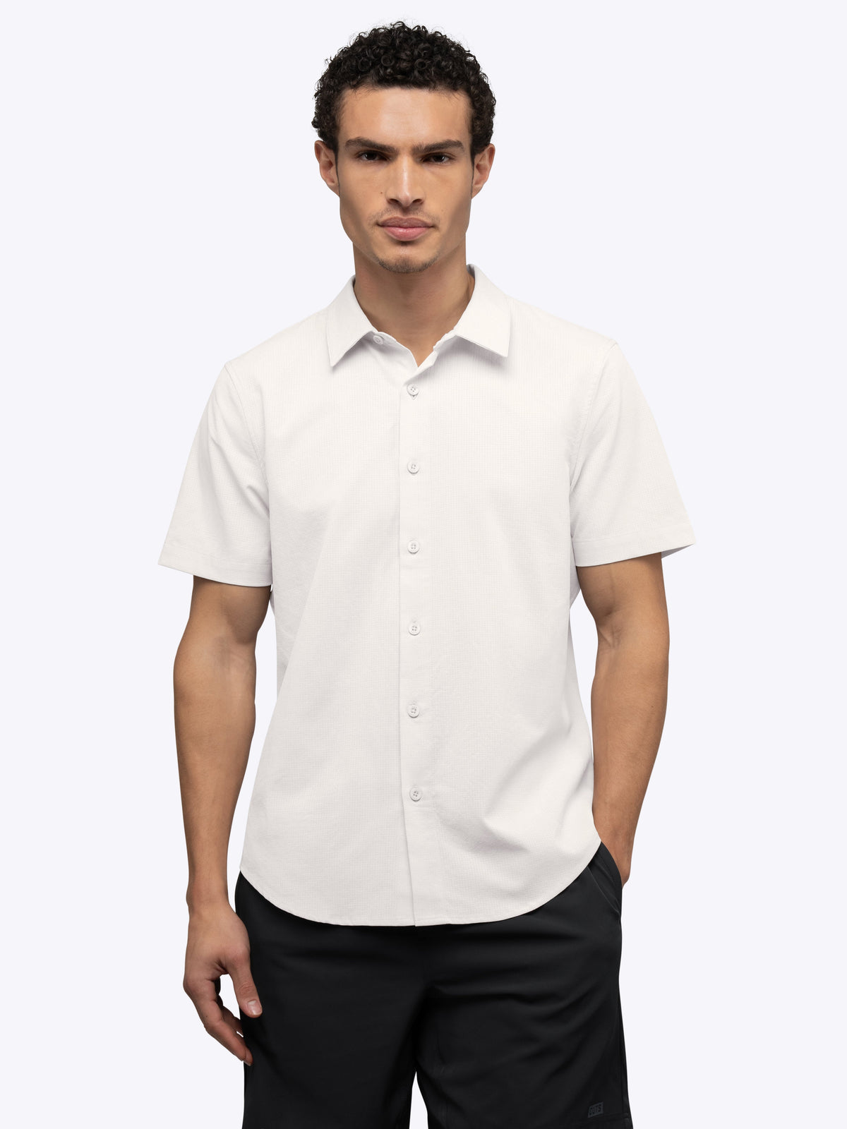 Men's Micro-Perforated Performance Button-Up Shirt in Bone – view 3