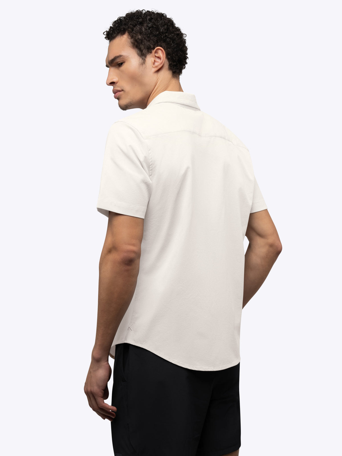 Men's Micro-Perforated Performance Button-Up Shirt in Bone – view 4