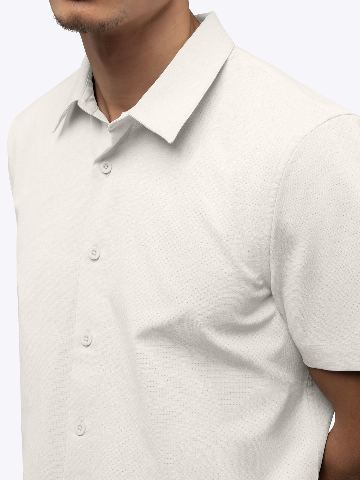 Men's Micro-Perforated Performance Button-Up Shirt in Bone – view 2