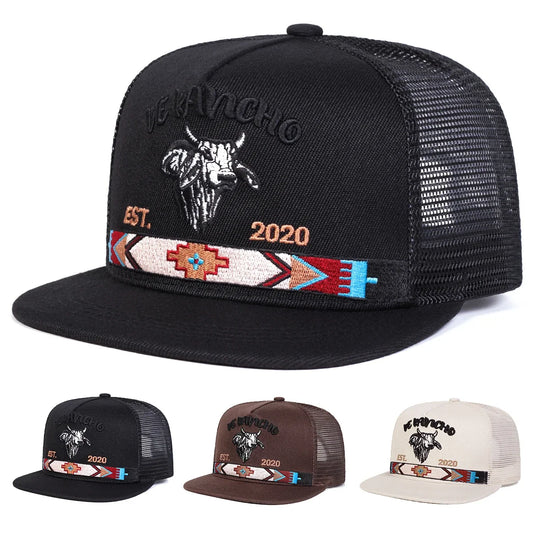 De Rancho 2020 Men's Trucker Snapback Baseball Cap – Breathable Mesh, Embroidered Details, Adjustable Fit