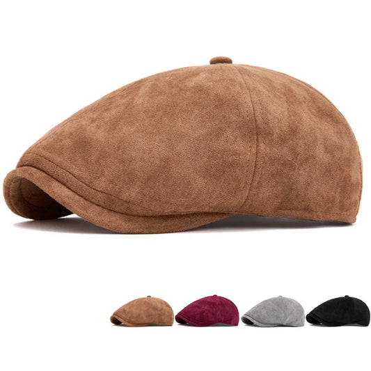 Delacroix Men's Retro Vegan Suede Newsboy Cap – Panelled Crown, Adjustable 54–61 cm, 14 Colours