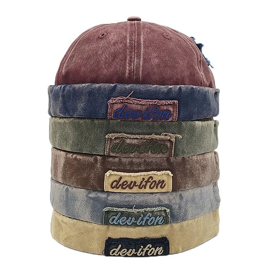 Devifon Men's Distressed Washed Cotton Docker Cap – Organic Cotton, Inner Sweatband, Adjustable Fit