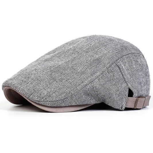 Dylan Men's Herringbone Flat Cap – Acrylic, Herringbone Pattern, Short Peak, Adjustable 56–60 cm Fit