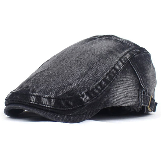 Men's Washed Denim Flat Cap – 100% Cotton, Washed Finish, Short Peak, Adjustable 55–62 cm Fit, Four Colours