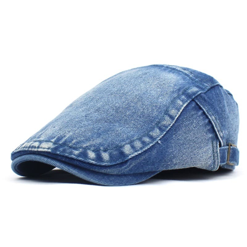 Men's Washed Denim Flat Cap – 100% Cotton, Washed Finish, Short Peak, Adjustable 55–62 cm Fit, Four Colours