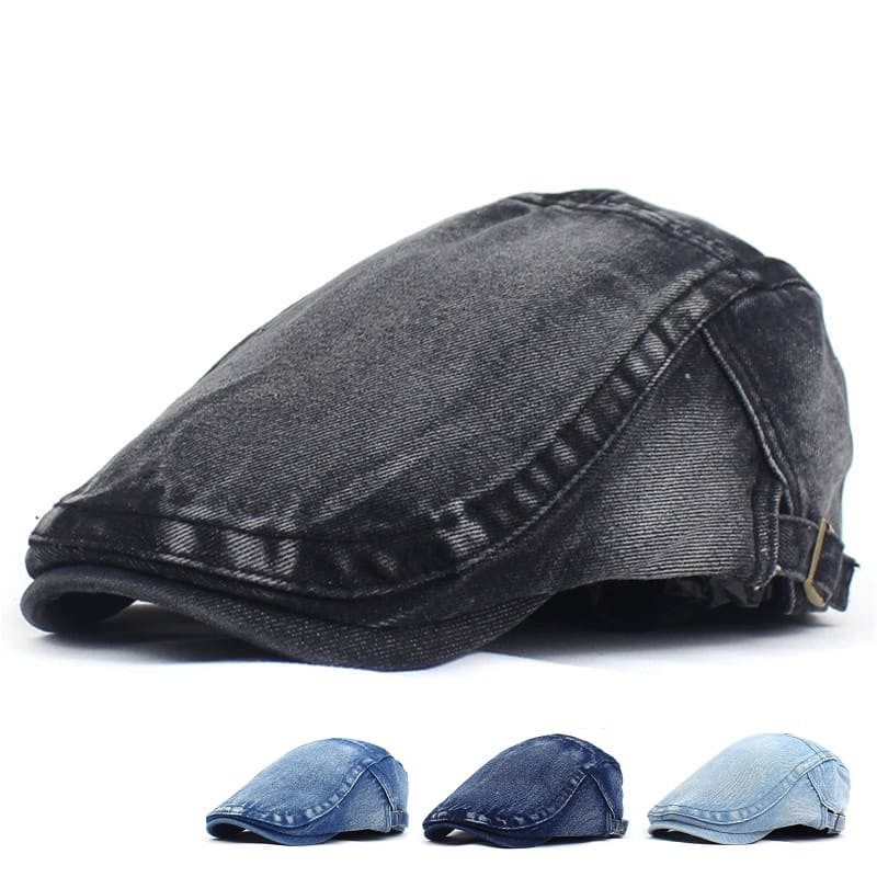 Men's Washed Denim Flat Cap – 100% Cotton, Washed Finish, Short Peak, Adjustable 55–62 cm Fit, Four Colours