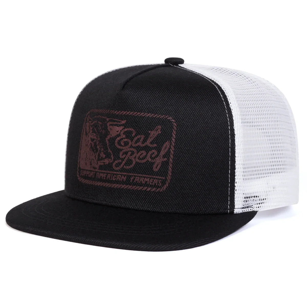 Eat Beef Men's Trucker Baseball Cap – Breathable Acrylic Mesh, Embroidered Details, Adjustable 55–62 cm Fit – Black – view 1