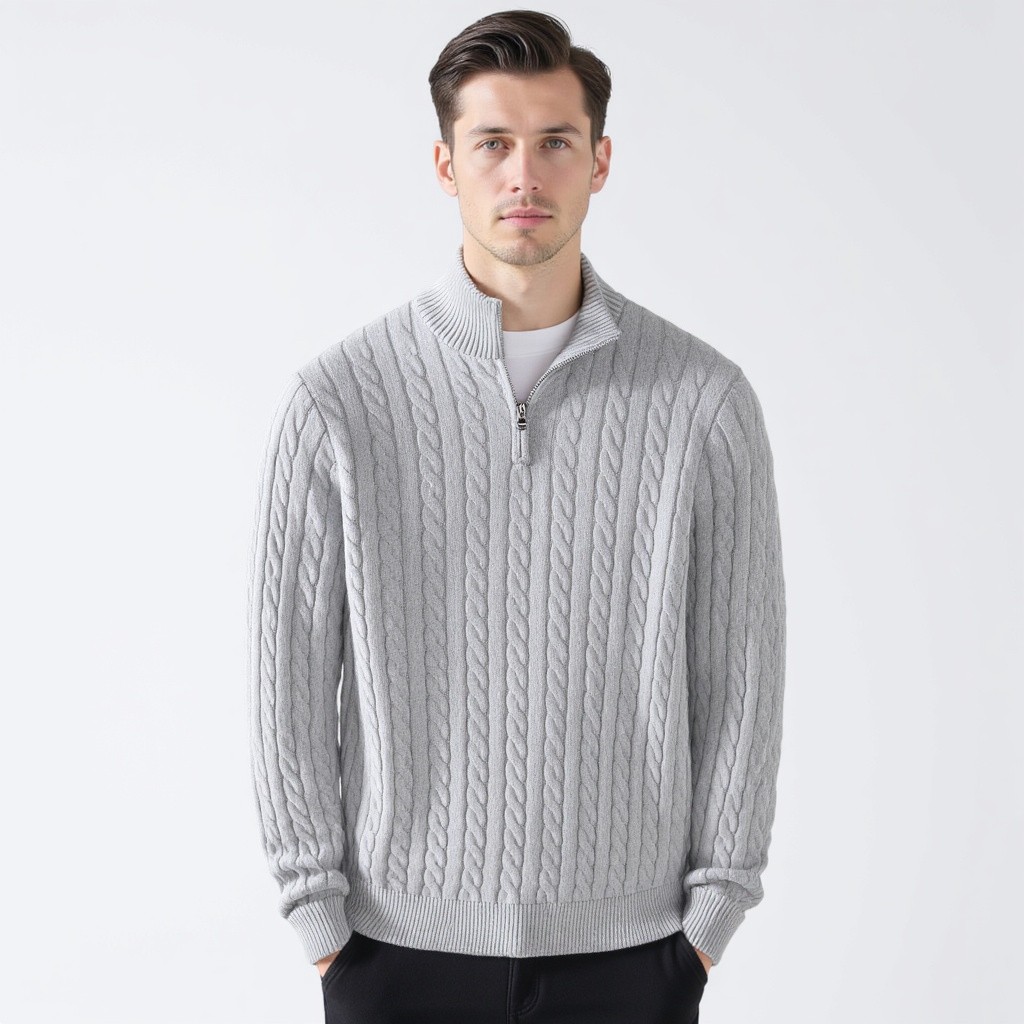 Men's Cotton Cable Knit Half-Zip Jumper – view 4