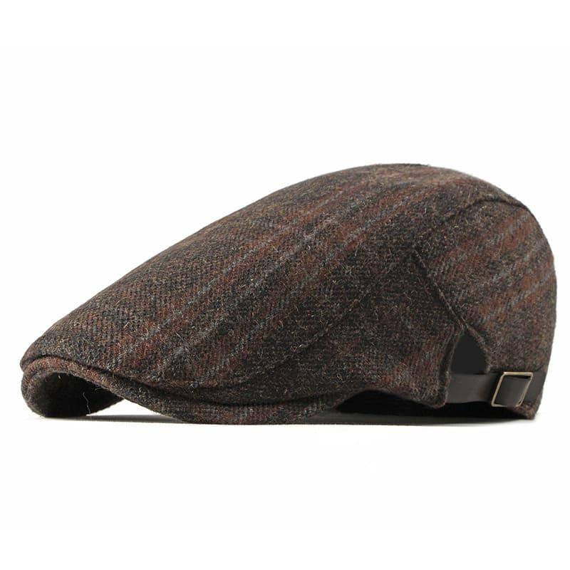 Men's Tartan Wool Flat Cap – 100% Wool, Tartan Pattern, Adjustable 56–60 cm Fit, Three Brown Shades