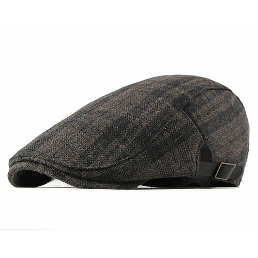 Men's Tartan Wool Flat Cap – 100% Wool, Tartan Pattern, Adjustable 56–60 cm Fit, Three Brown Shades