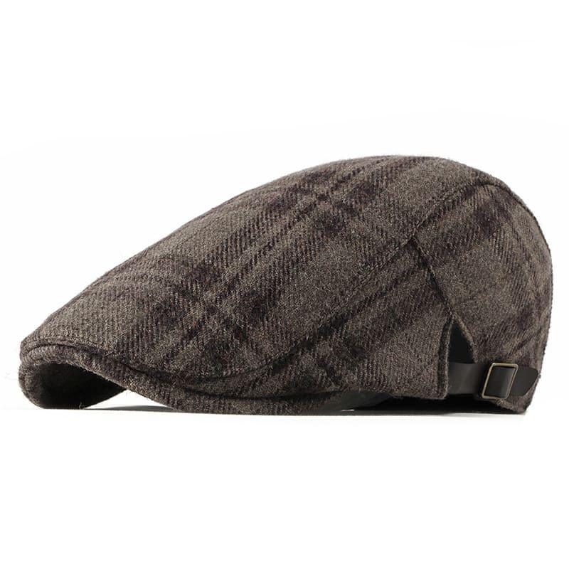 Men's Tartan Wool Flat Cap – 100% Wool, Tartan Pattern, Adjustable 56–60 cm Fit, Three Brown Shades