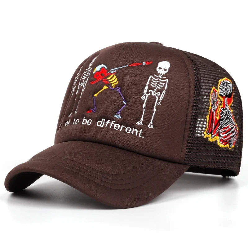 Five Skeleton Men's Embroidered Trucker Baseball Cap – view 3