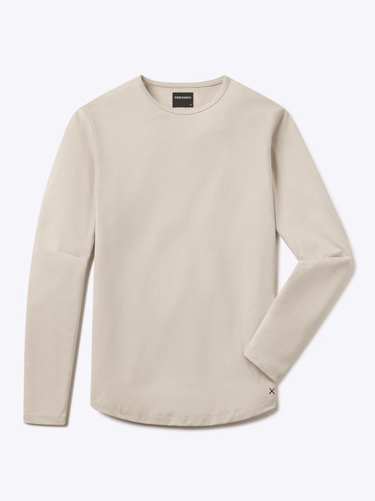 Men's Long Sleeve Curved Hem T-Shirt in Clay – view 1