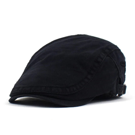 Men's Cotton Newsboy Flat Cap – Soft Cotton Finish, Subtle Letter Embroidery, Adjustable Fit
