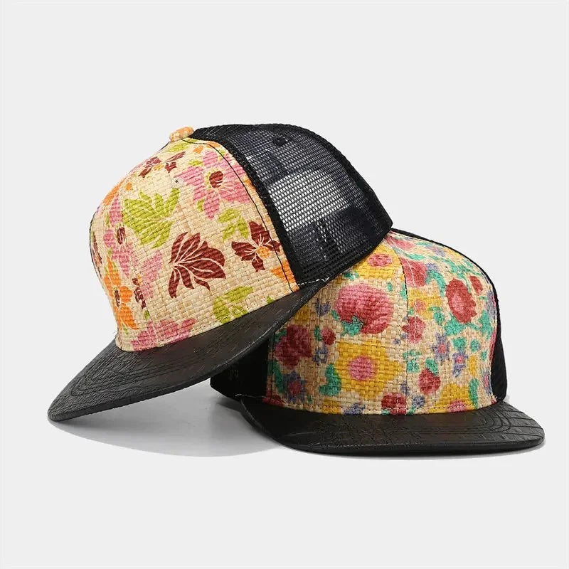 Floral Print Men's Trucker Snapback Baseball Cap – view 9