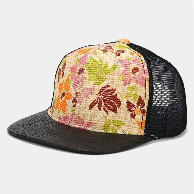 Floral Print Men's Trucker Snapback Baseball Cap – view 4