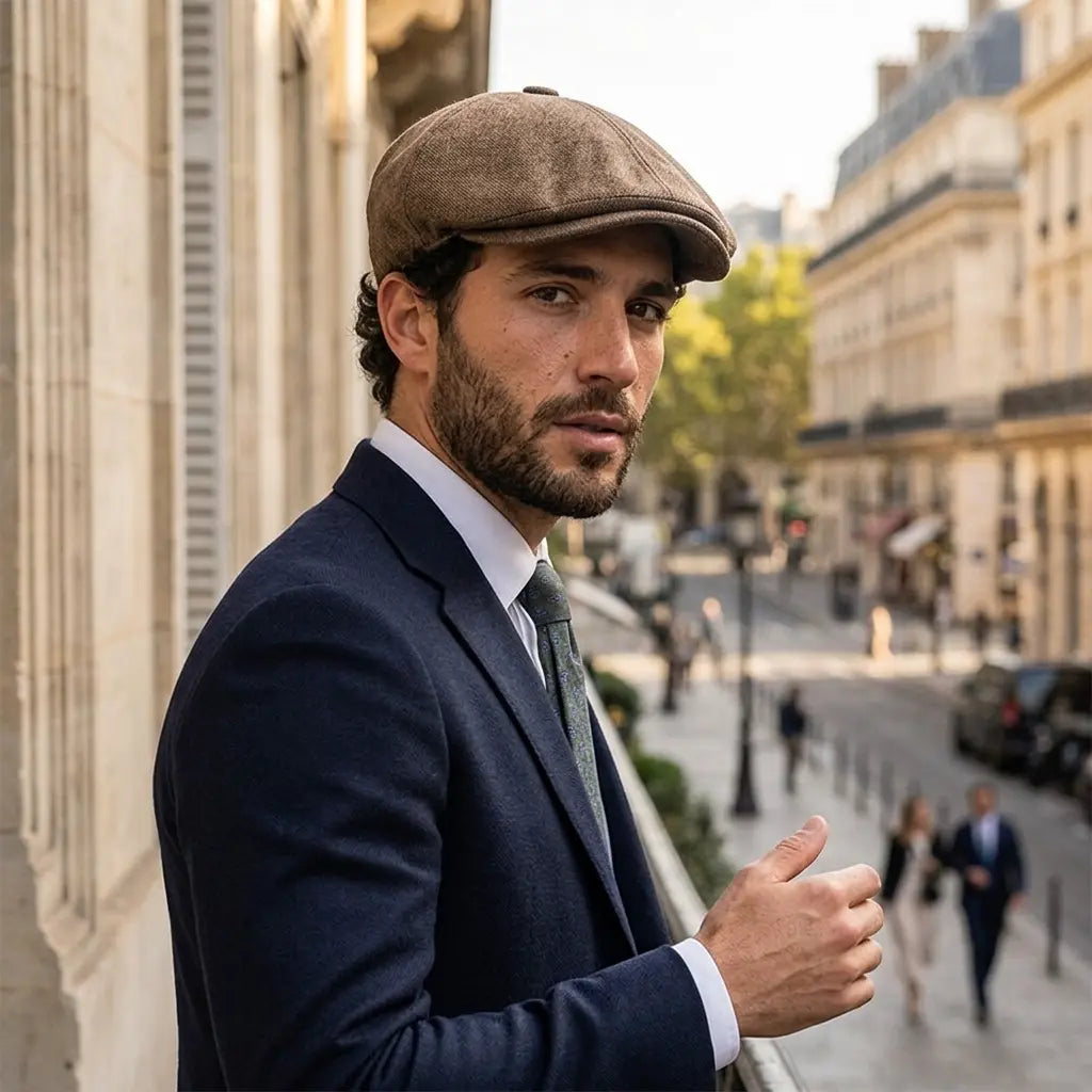 Gatsby Men's Linen Blend Flat Cap – Panelled Crown, Short Peak, Adjustable Fit for Warm Days – view 7