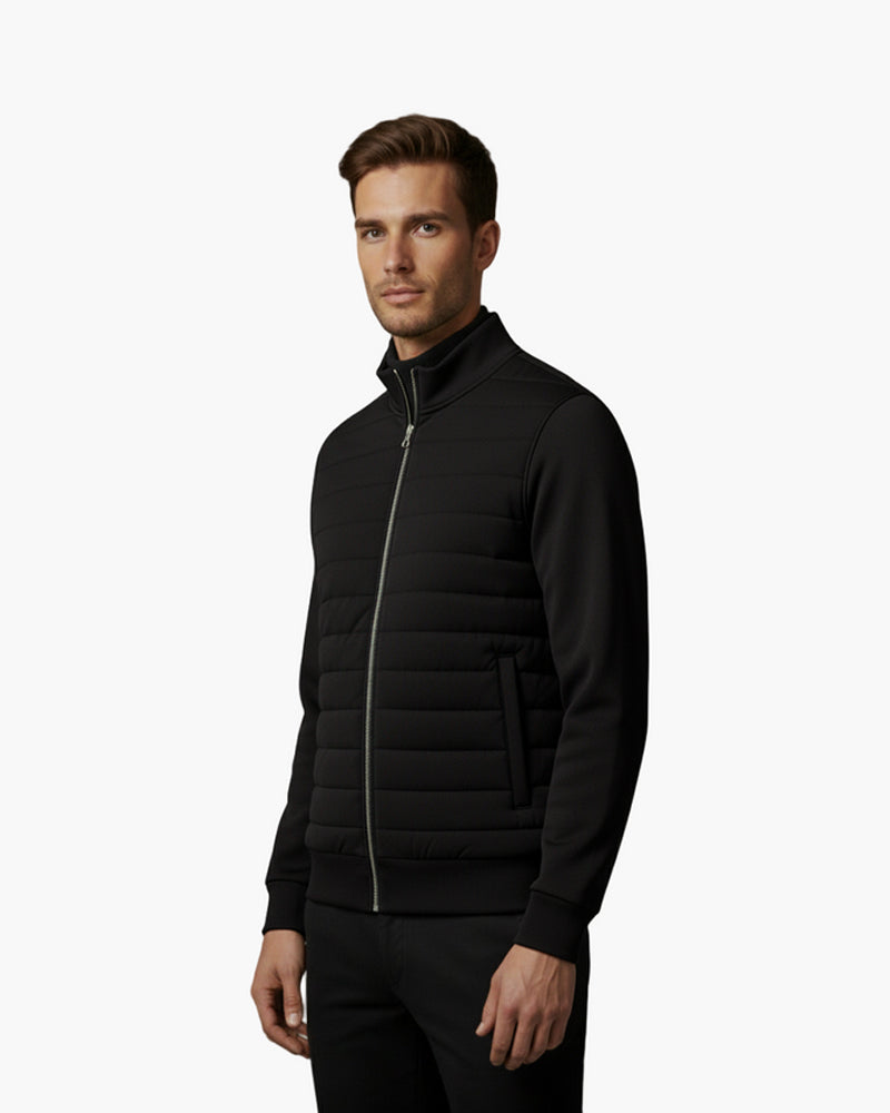 Stockholm Men's Quilted Hybrid Jacket – Insulated Body, Smooth Sleeves, High Collar and Double-Zip Closure – view 3