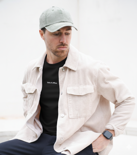 Out of Office Men's Embroidered T-Shirt – 100% Cotton, Minimal Slogan Lettering, Regular Fit