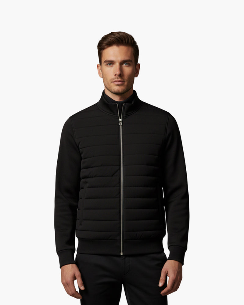 Stockholm Men's Quilted Hybrid Jacket – Insulated Body, Smooth Sleeves, High Collar and Double-Zip Closure