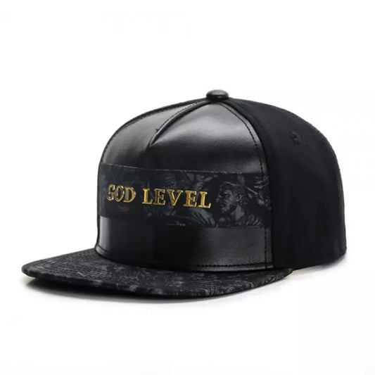 God Level Men's Vegan Leather Snapback Baseball Cap – Vegan Leather and Cotton, Adjustable 56–60 cm | Black