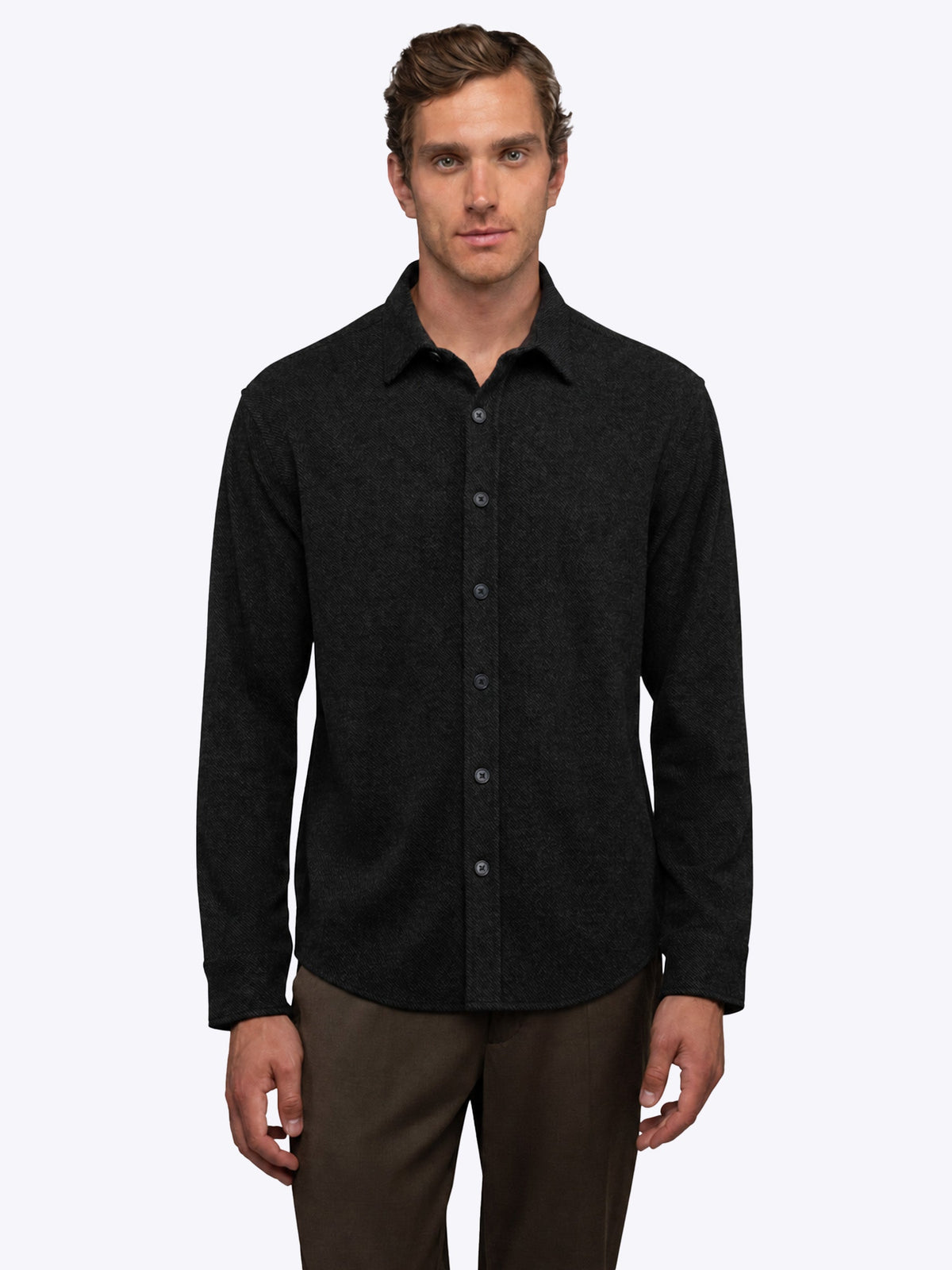 Men's Soft Knit Button-Up Shirt in Black – view 3