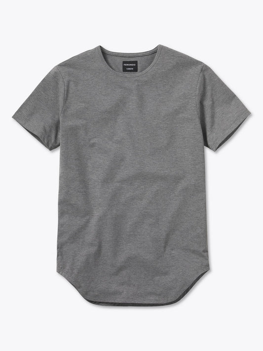 Men's Longline Crew Neck T-Shirt – Extra Length for Taller Men, Trim Tailored Fit | Heather Grey