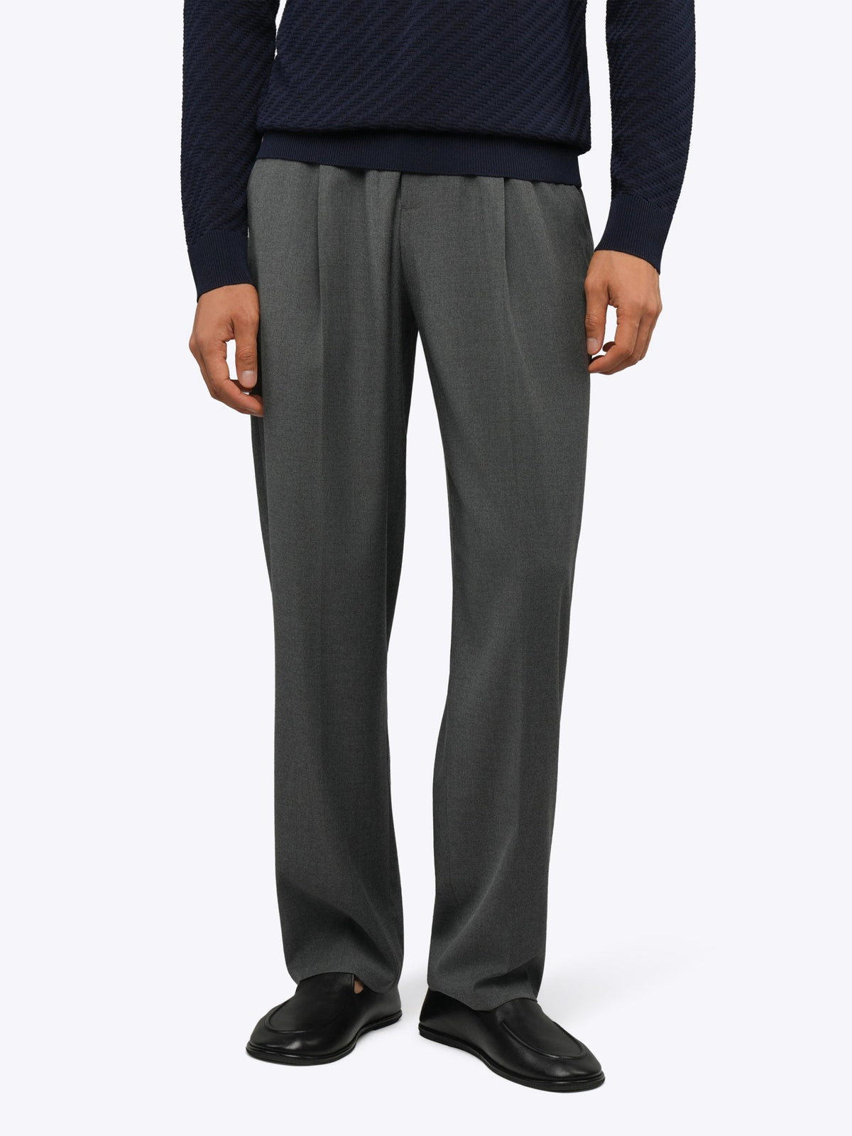 Men's Pleated Relaxed Wide-Leg Trousers – Soft Stretch Woven Fabric, Elevated Drape | Heather Grey – view 1