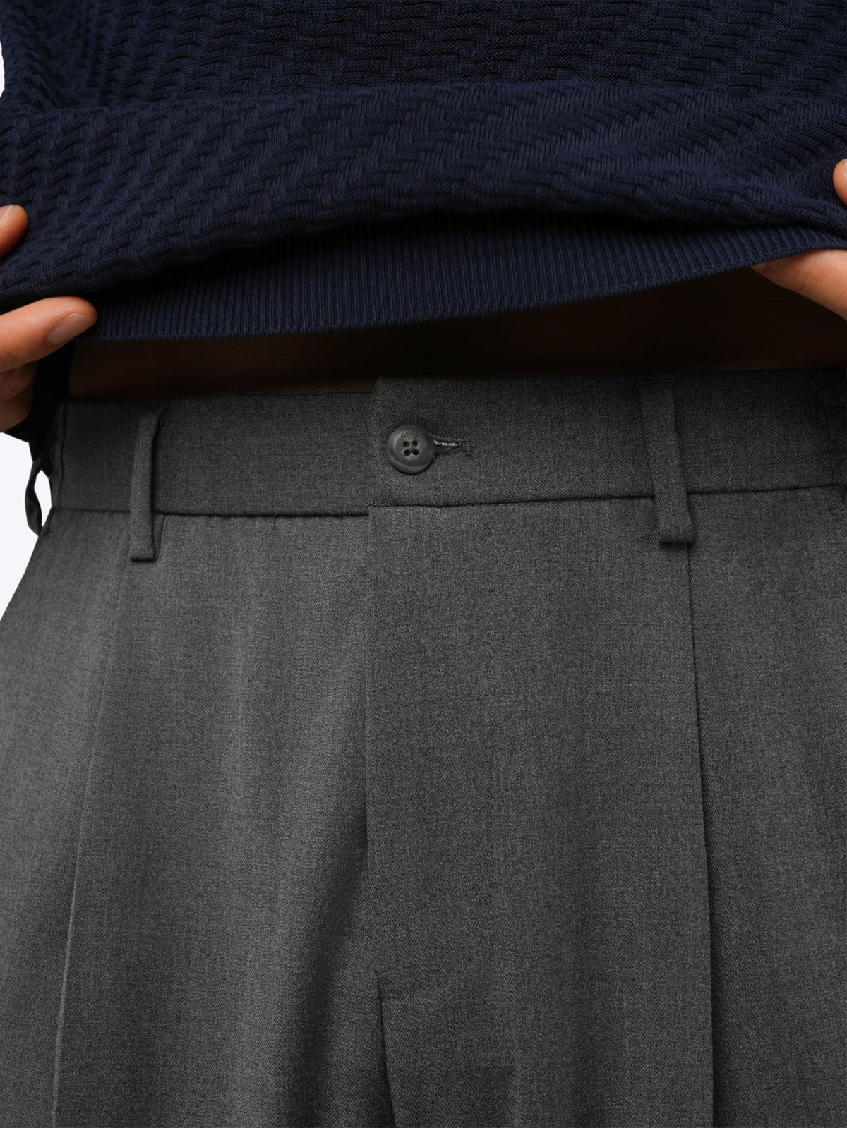 Men's Pleated Relaxed Wide-Leg Trousers – Soft Stretch Woven Fabric, Elevated Drape | Heather Grey – view 6