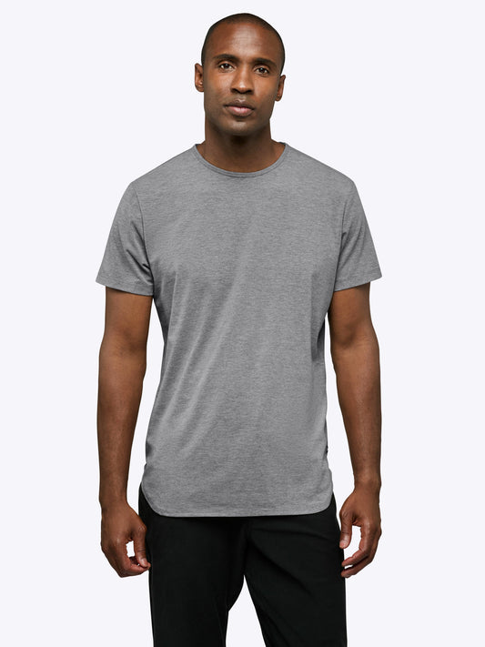 Men's Longline Crew Neck T-Shirt – Extra Length for Taller Men, Trim Tailored Fit | Heather Grey
