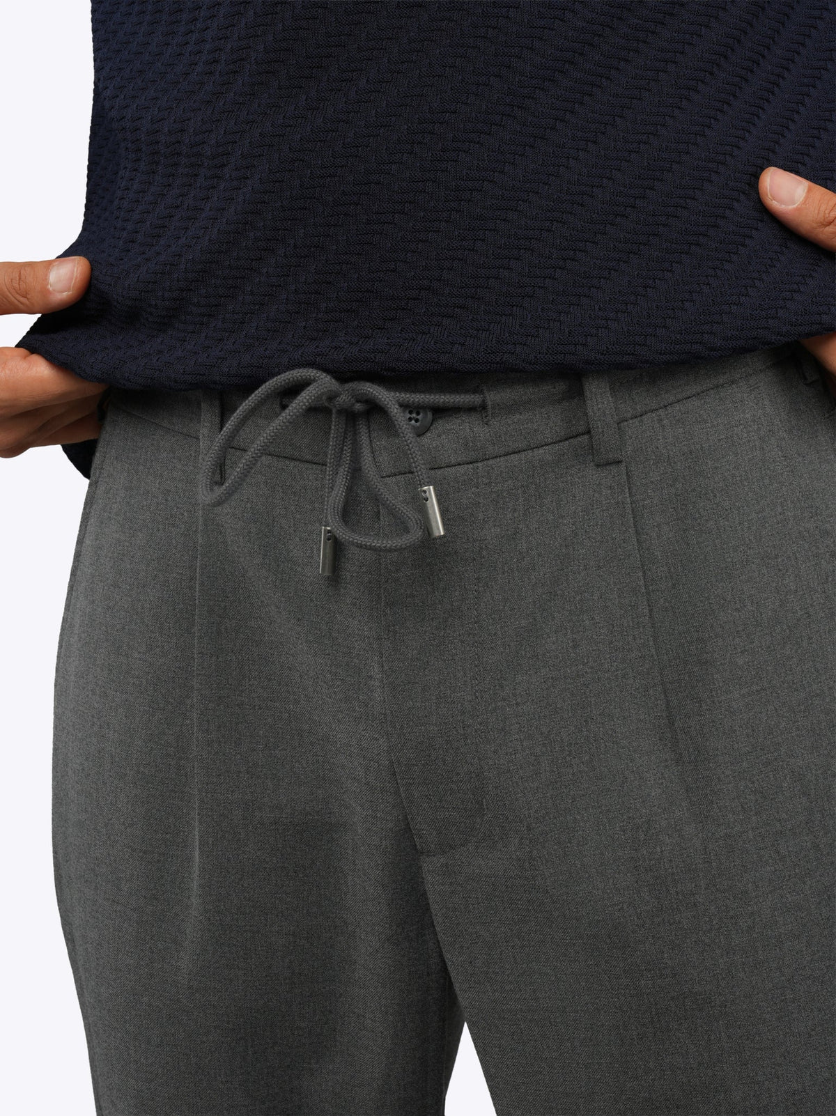 Men's Drawstring Chino Trousers in Heather Grey – view 6