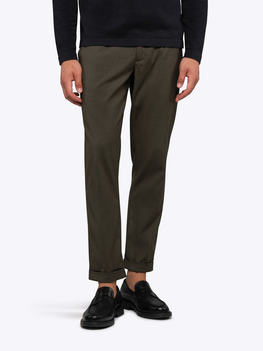 Men's Drawstring Chino Trousers – Ultra-Soft Lightweight Fabric, Elastic Waist, Classic Fit | Heather Olive