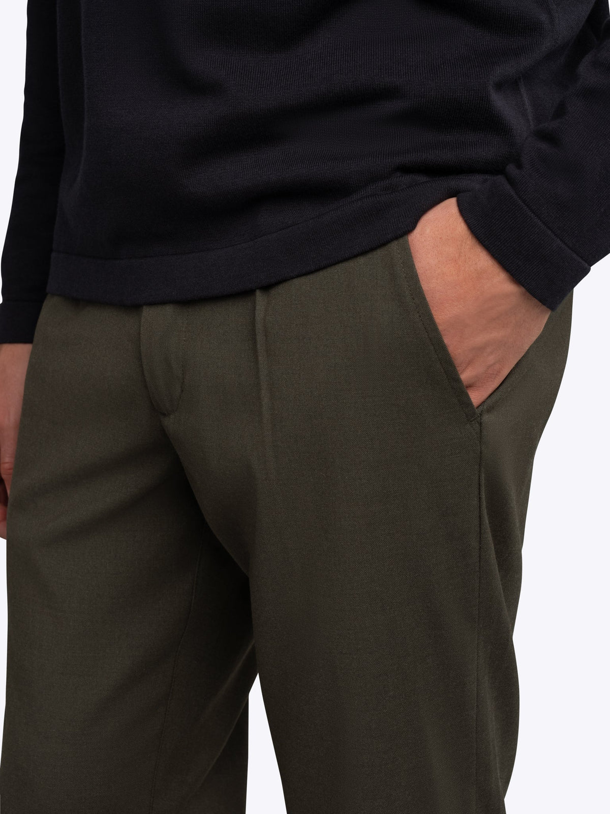 Men's Drawstring Chino Trousers – Ultra-Soft Lightweight Fabric, Elastic Waist, Classic Fit | Heather Olive