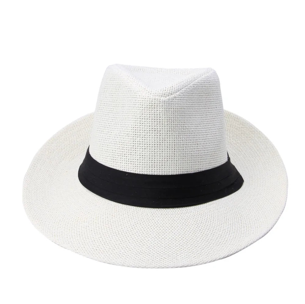 Men's Natural Straw Panama Fedora Hat – Pinched Crown, Black Ribbon Band, Lightweight, Adjustable Fit – view 6