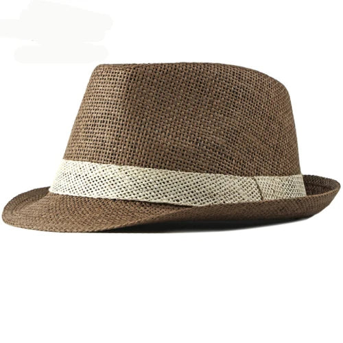Men's Natural Straw Trilby Hat – Short Brim, Structured Crown, Contrasting Hatband, Adjustable 56–60 cm