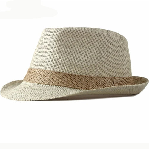 Men's Natural Straw Trilby Hat – Short Brim, Structured Crown, Contrasting Hatband, Adjustable 56–60 cm