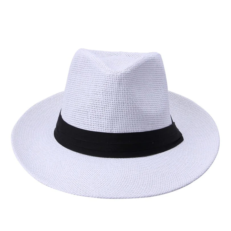 Men's Natural Straw Panama Fedora Hat – Pinched Crown, Black Ribbon Band, Lightweight, Adjustable Fit