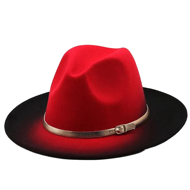 Men's Gradient Fedora Hat with Gold-Tone Belt – 65% Cotton, 35% Polyester, 7 cm Wide Brim, 55–59 cm