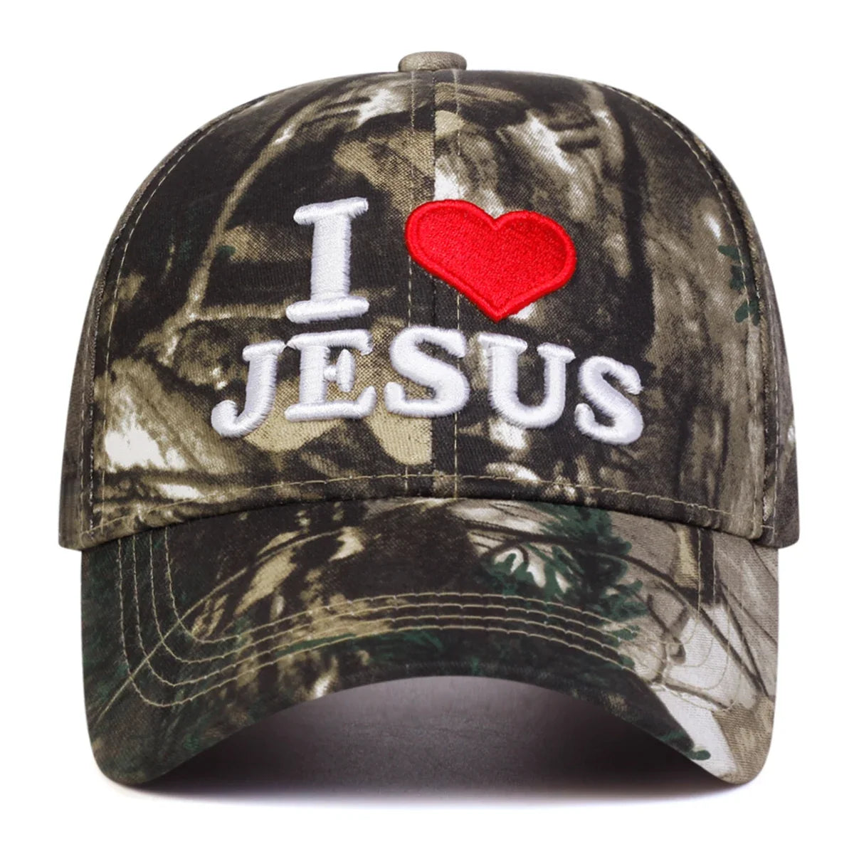 I Love Jesus Men's Embroidered Baseball Cap – Cotton and Acrylic Blend, Curved Peak, Adjustable | Camouflage – view 3
