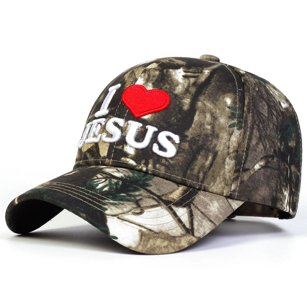 I Love Jesus Men's Embroidered Baseball Cap – Cotton and Acrylic Blend, Curved Peak, Adjustable | Camouflage