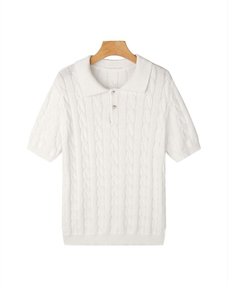 Florence Men's Cotton Cable Knit Polo – view 17