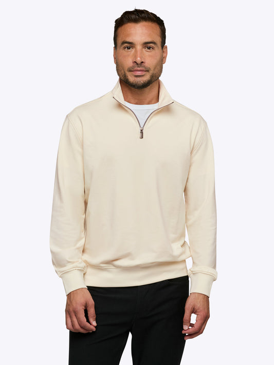 Men's French Terry Quarter Zip Sweatshirt in Ivory – view 2