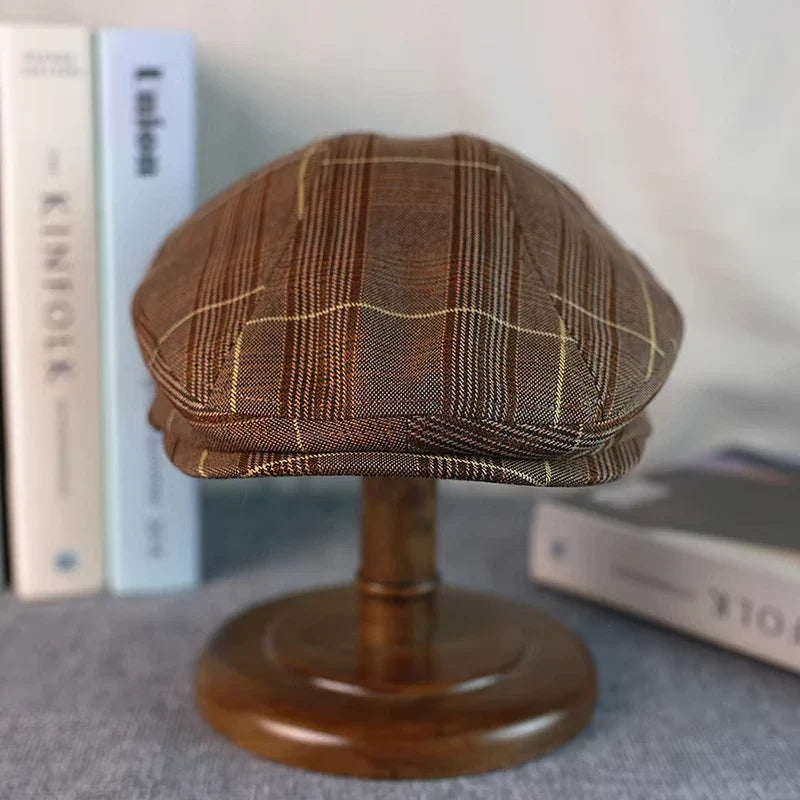 Idaho Men's Tartan Linen Blend Flat Cap – Linen and Cotton, Four Sizes from 54 to 62 cm | Brown – view 2