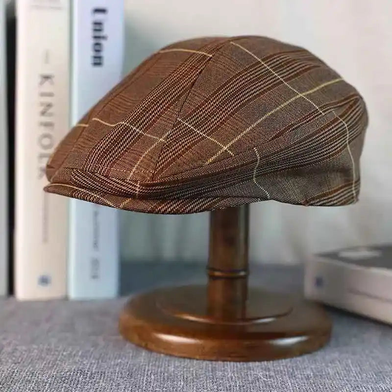 Idaho Men's Tartan Linen Blend Flat Cap – Linen and Cotton, Four Sizes from 54 to 62 cm | Brown – view 5