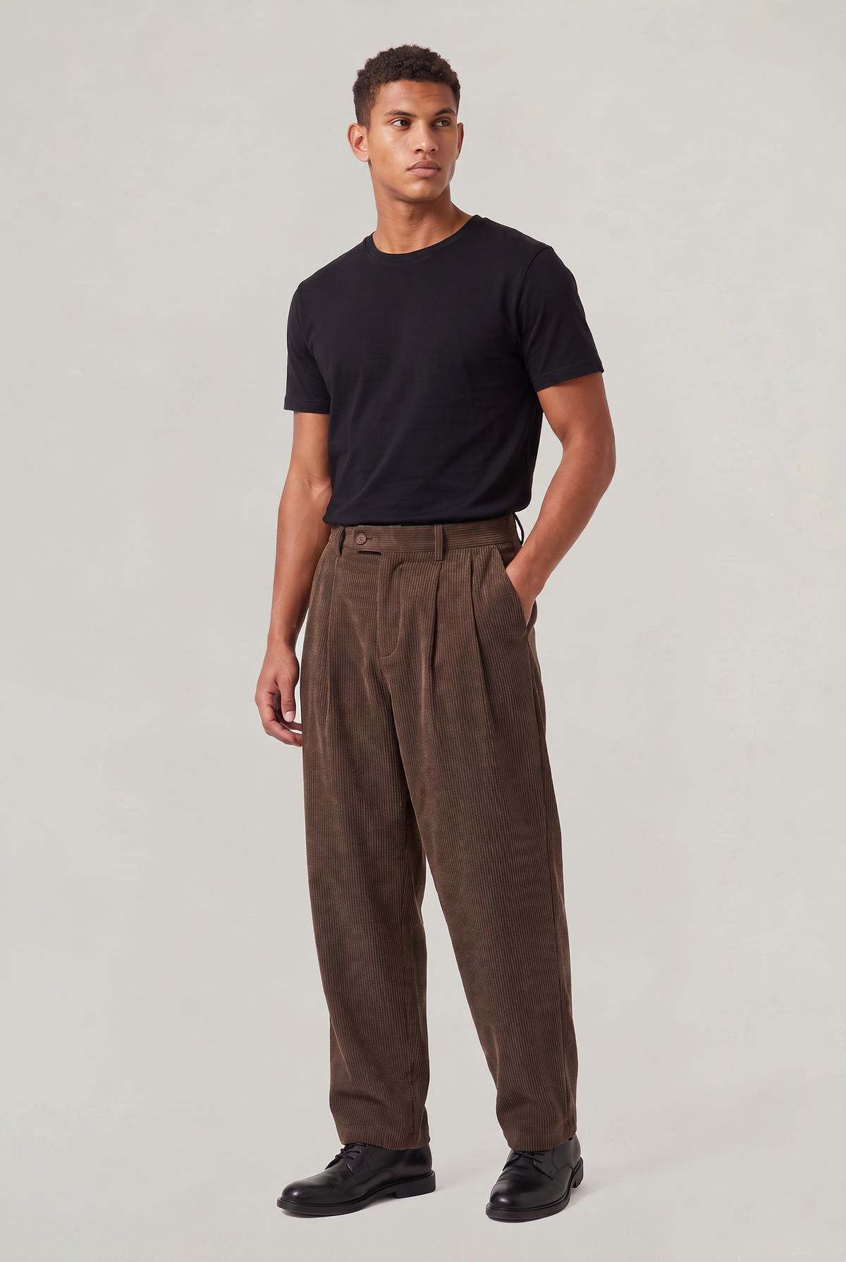 Men's Wide-Leg Pleated Cord Trousers – view 5